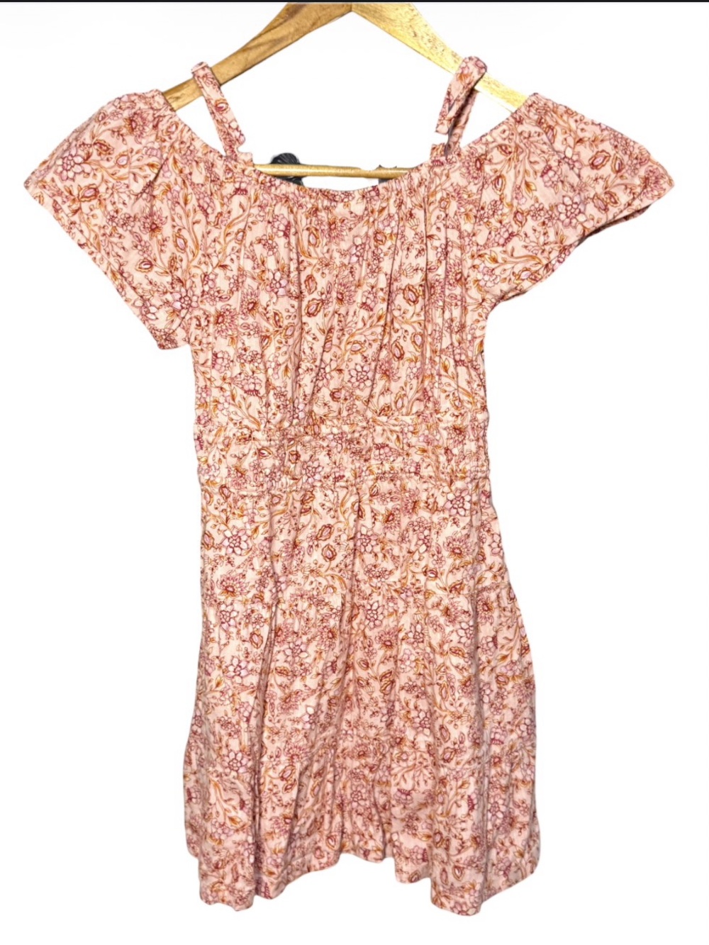 Old Navy peach floral off-the-shoulder casual dress Girl’s size medium (8) | g